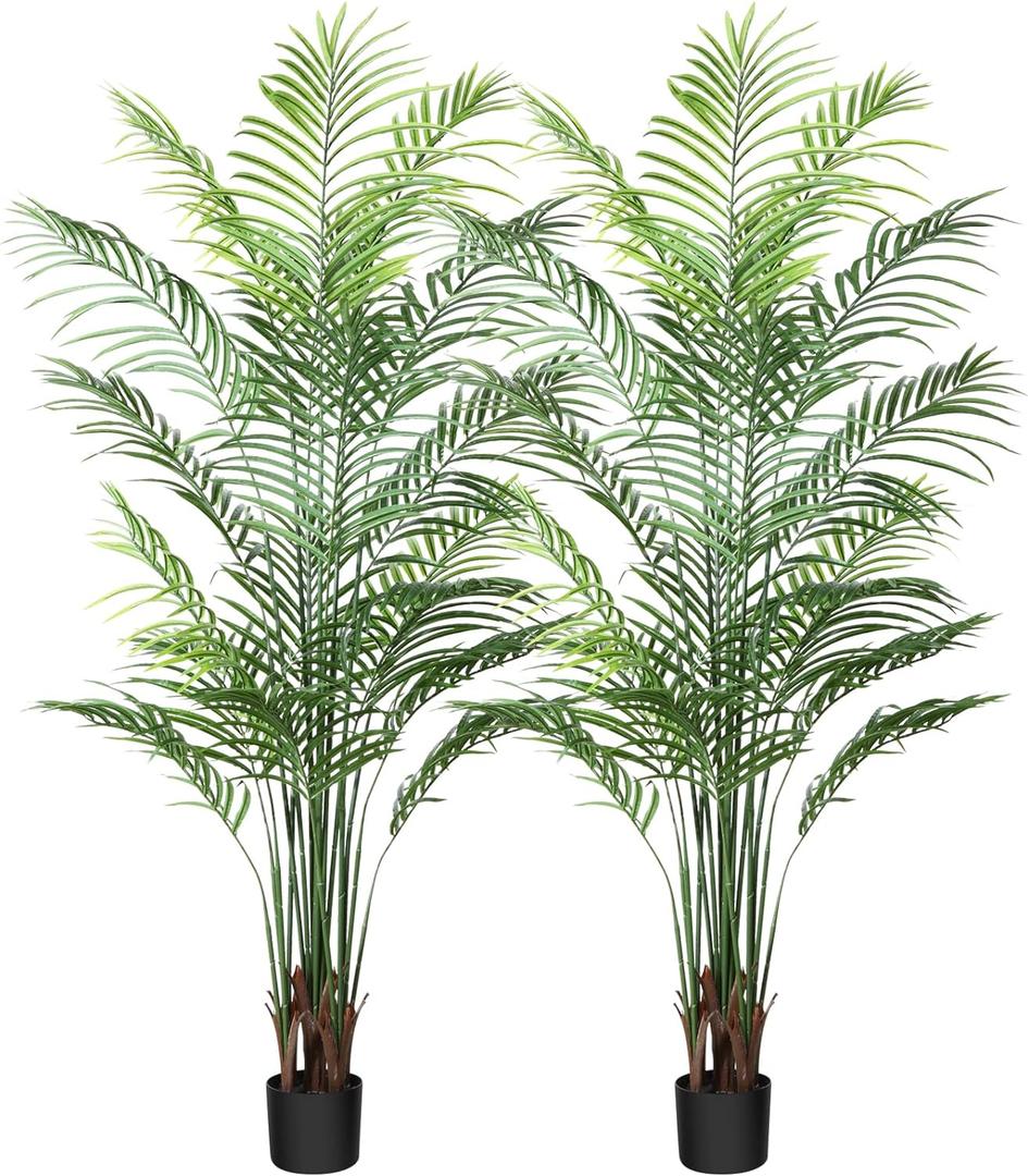 Artificial Palm Tree 6Ft Faux Dypsis Lutescens-Tall Fake Plants with Adjustable Branches,No Maintenance,Tropical Palm Tree for Indoor Decor - Ideal for Living Room,Office,Commercial Spaces,2pcs (Green)