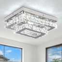 Finktonglan Crystal LED Flush Mount Ceiling Light, 11.8"9.1" Rectangular Close to Ceiling Light, 24W 6500K Cool White Daylight, K9 Crystal & Stainless Steel, Non-Dimmable