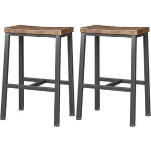 Homeiju Bar Stools, Counter Height Bar Stools Set of 2, 23.6 Inch Saddle Stools with Footrests, Industrial Kitchen Counter Seat for Dining Room, Kitchen, Counter, Rustic Brown, 23.6 inches x 9.1 inches x 9.1 inches