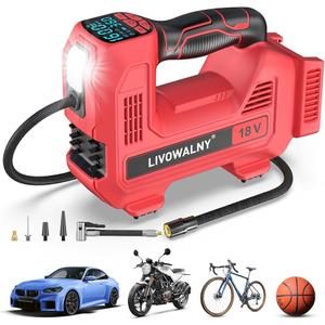 160PSI Cordless Tire Inflator Air Compressor Compatible With Milwaukee 18V Battery, LIVOWALNY Portable Handheld Air Pump with Digital Pressure Gauge for Cars Motorcycles Bikes Sport Balls (No Battery)