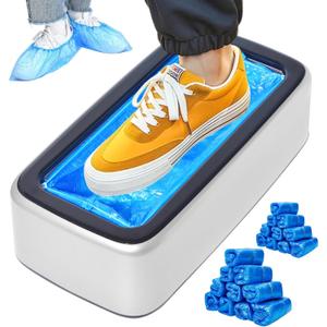 Automatic Shoe Cover Dispenser Machine with 100pcs Disposable Shoe Covers - Portable for Home, Office, Factory, Supermarket, Fits Most Shoe Sizes (Silver-Black Cover)