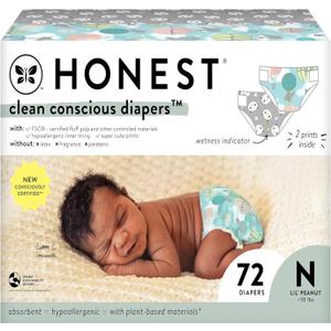 The Honest Company Clean Conscious Diapers for Sensitive Skin | Hypoallergenic, Fragrance Free | Gender Neutral Prints | Club Box, Size Newborn, 72 Count (Above It All + Pandas)