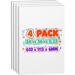 4 Pack Foam Board 24"x36", 0.23 Inch Thickness White Poster Board, Double-Sided Acid-Free Foam Core Board, Large Lightweight Polystyrene Mat Board for Painting, Display, Craft & School Projects