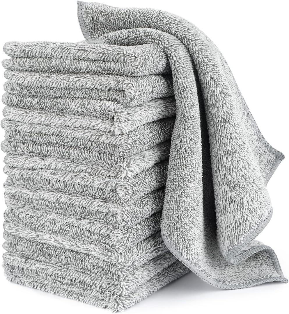 HAOBAOBEI Kitchen Cloth Dish Towels (12 Pack), Premium Dishcloths, Super Absorbent Microfiber Cleaning Cloth, Nonstick Oil Washable Fast Drying Dish Rags for Washing Dishes (Grey)