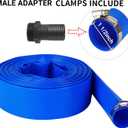 1-1/2" (Flat 2.6 width) x 100 FT Pool Backwash Hose Kit with Male NPT Adapter, Blue Reinforced Pool Drain Discharge Hose for Swimming Pool Filter Pump,with 2 Clamp and Thread Seal Tape
