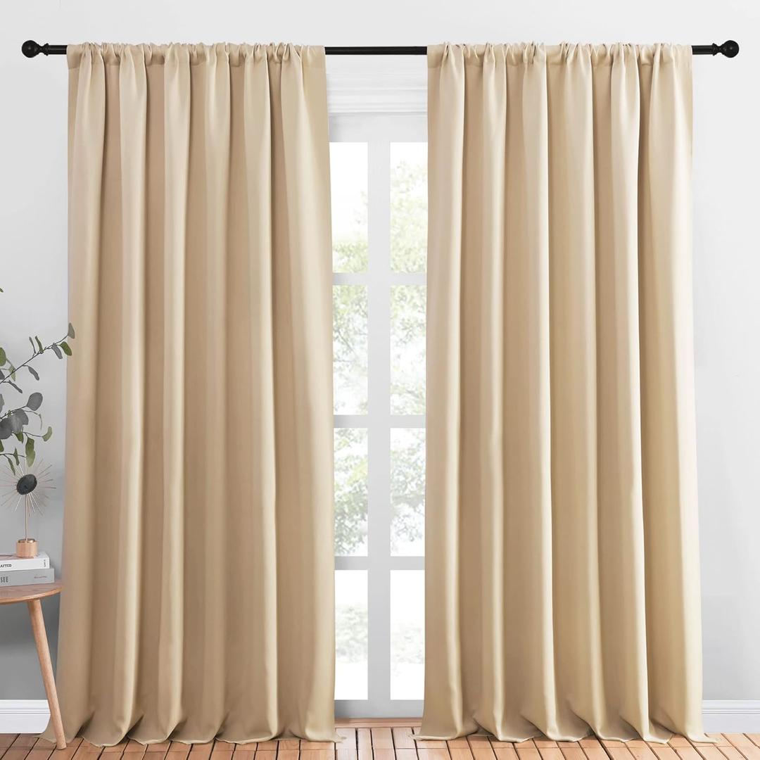 NICETOWN Room Darkening Curtains for Bedroom - Triple Weave Home Decoration Thermal Insulated Solid Drapes for Patio Door (Biscotti Beige, Set of 2 Panels, 70 x 95 Inch)