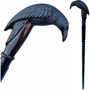 Raven Walking Stick Solid Vintage Designer Victorian Twisted Wooden Cane Antique Style Folding Walking Stick 36" Inches with Brass Handle for Men and Women