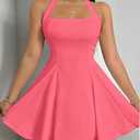Narecte Womens Summer Dress Halter Neck Casual Dresses for Women Sexy Dress Backless A-line Mini Cute Dresses Pink XL (Pink, XL)