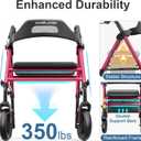 HOMLAND Foldable Rollator Walkers with Seat for Seniors, 8'' Big Wheels, 350 lb. Weight Capacity, Adjustable Handles and Seat Height, Lightweight Rolling Walker, Red