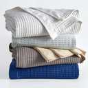 100% Cotton Blue Blanket Twin Size for Bed - Breathable and Soft, Waffle Weave for Summer Spring, 90x66 Inches (Navy) (All Season- Navy)