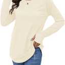 Fisoew Women's Casual Long Sleeve Tops Crew Neck Round Hem Loose T-Shirts Tunic Tops with Thumb Holes (XXL)