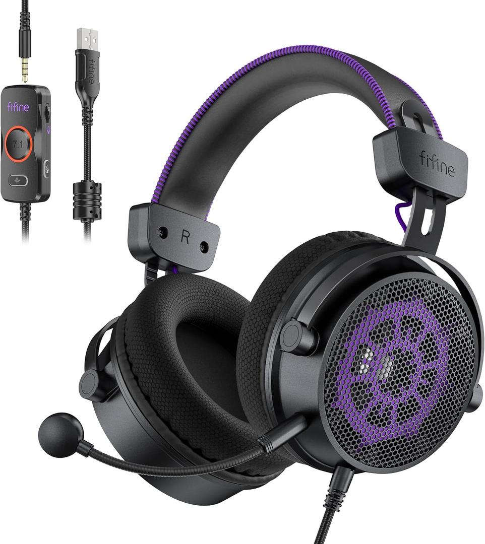 FIFINE Open Back Gaming Headset with 7.1 Surround Sound - Expansive Open Audio - USB/3.5mm Dual Wired Connection - Detachable Mic for PC, PS5, PS4, Laptop, Mac, Xbox, Mobile - Ampligame H18V Lite BP