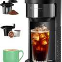 Brewmann Single Serve Hot & Iced Coffee Maker, for K Cup Pod and Grounds, 6 to 24oz Brew Size, Slim Compact for Small Spaces, Descaling Reminder, with Reusable Filters, Black
