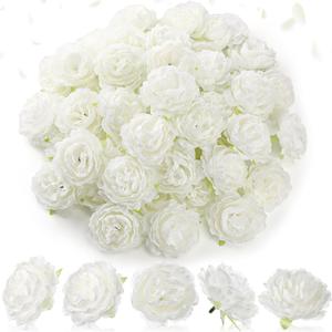 50 Pcs Artificial Flowers, 3.2 Inches Silk Rose Head Flowers Fake No Stem for Wedding Bridal Bouquet Home Floral Decor DIY Centerpieces Arrangements Party Tables Decorations(White)