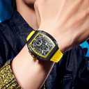 OLEVS Men Watches Business Dress Chronograph Big Square Quartz Analog Male Watch Silicone Strap Waterproof Date Gift Mens Wrsit Watch Silver