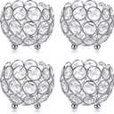 OwnMy Set of 4 Crystal Bowl Tealight Holders Small Round Votive Candle Holders, Silver Crystal Tea Light Candle Lanterns Candle Stands for Dining Table Centerpieces Wedding Decors