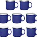 Set of 8 Ceramic Campfire Mugs  15 Oz, Cobalt Blue  Coffee & Tea Cups for Home, Work, Travel, Camping  Customizable, Great for DIY, Events, Companies