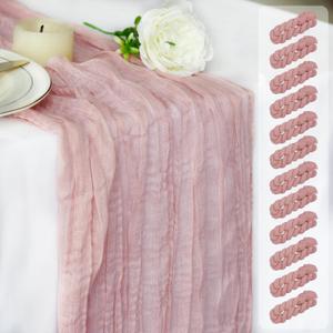 Dusty Pink Cheesecloth Table Runner 12 Pack 120 Inch Cheese Cloth Table Runner 10ft Long Gauze Table Runners for Wedding Decor Bridal Shower Baby Shower Party Table Decorations