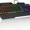 TECKNET Wired RGB Gaming Keyboard - 26-Key Anti-Ghosting, 13 Lighting Modes, Spill-Resistant, 108 Membrane Keys, Plug & Play - with Ergonomic Wrist Rest & Phone Holder for Windows/Mac (Black)