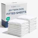 Bulk Case Pack of 20 Fitted Sheets - (20) Twin Size Fitted Sheets with Deep Pockets - Wholesale Bulk Bedding for Hotels, Spas & Airbnbs - Breathable & Cooling - Soft and Wrinkle Free - (Twin, White)
