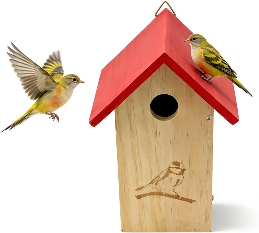 Wooden Bird Houses for Outside Hanging (Red, 1.38") | Small Bird House, Outdoor Bird Box