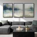 Large Framed Abstract Nature Landscape Wall Art for Living Room, 3 Piece Blue Watercolor Canvas Prints Paintings Artwork for Walls, Misty Lake Mountain Pictures for Hallway Office Wall Decor 24x36 In, 24" W X 36" H X 3pcs