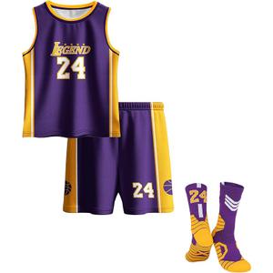 Kids Basketball Jerseys #24 Mesh Sleeveless Tank Top Shorts Socks for Boys Girls 3PC Athletic Training Uniforms,130, M