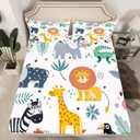Feelyou Kids Zoo Animal Fitted Sheet Cute Wild Animals Bed Sheet Set Cartoon Safari Wild Bedding Set Boys Girls Children Vibrant Bedroom Decor Exotic Natural Bed Cover Bedding Sheet Queen Size 4Pcs (Multi 10)