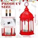 Glooglitter 2 Pack Christmas Lanterns with Warm White LED Lights 11 x 6 Inch Red Christmas Lantern Decor with Holly Berry Pine Hanging Xmas Candle Holder Indoor Outdoor Decorative Table Centerpieces