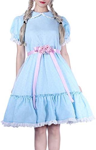 CR ROLECOS Women's Blue Chiffon Dress Puff Sleeves Halloween Party Cosplay Costume, Size M