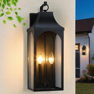 22" Outdoor Wall Lights, 3-Light Extra Large Exterior Lighting Fixture, Waterproof Porch Lights Outdoor, Black Anti-Rust Exterior Wall Lantern for House, Front Porch, Garage, E12 Socket