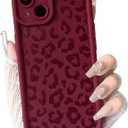 NITITOP Compatible with iPhone 15 Case Cute Stylish Leopard Print Design for Women Girls Men Artistic Soft TPU Shockproof Protective Full Camera Protection Cover - Wine Red