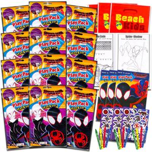 Spiderman Across the Spiderverse Birthday Party Favors and Supplies Bundle for Kids - Bundle with 12 Spider-Verse Activity Play Packs for Boys, Girls with Mini Coloring Books, Loot Bags, and More