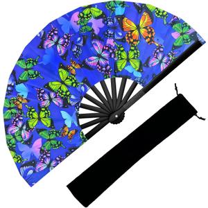 Folding Hand Fans, Popping Fan Rave Fan for Line Dancing, Clacking Fans for Boots On The Ground Dance,Party, EDM, Festival,Club,Decoration, (Butterfly)