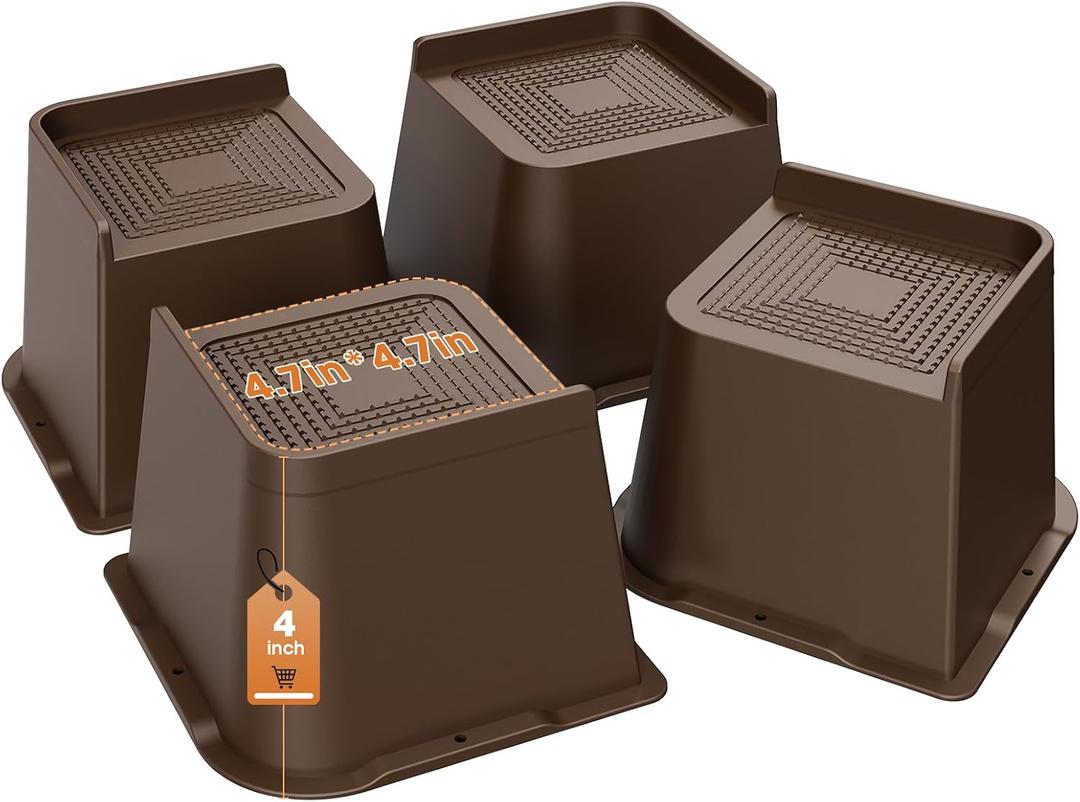 Bed Risers Heavy Duty, Oversized Furniture Risers, Support Up to 6000 Lbs, Lift 4 inch for Couch, Sofa, Table,Chair (Dark Brown 4 Pack, 4inch)