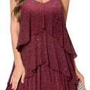 DRESSTELLS Women's Cocktail Ruffle Tiered Dresses, Formal Wedding Guest Graduation Party Mini Dress (Medium, Glitter Burgundy)