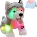 Athoinsu Light up Husky Dog Stuffed Animal Soft Glowing Plush Puppy Toy with Magic LED Night Lights Children's Day Birthday for Toddler Kids, 8''