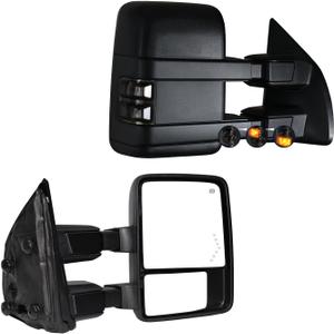 AERDM New Towing Mirrors Fit for 1999-2016 Ford F250 F350 F450 F550 Super Duty with Smoked Turn Signal Light Side Mirrors Power Adjustable Heated glass Pair Set Black LH RH, Standard