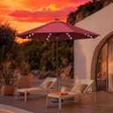 EliteShade USA 10-Year-Non-Fading 10ft Market Patio Umbrella, Commercial Grade Table Sun Umbrella with 80 Solar LED Lights, Crank Open, Windproof & UPF 50+ UV Protection for Garden, Deck, Pool, Backyard, Burgundy