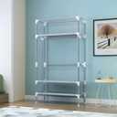 Portable Clothes Closet Rolling Door Wardrobe with Hanging Rack Non-Woven Fabric Storage Organizer with Three Drawer Boxes No-Tool Assembly - 35.4 x 17.7 x 67.0 (Gray), 90 x 45 x 170 centimeters