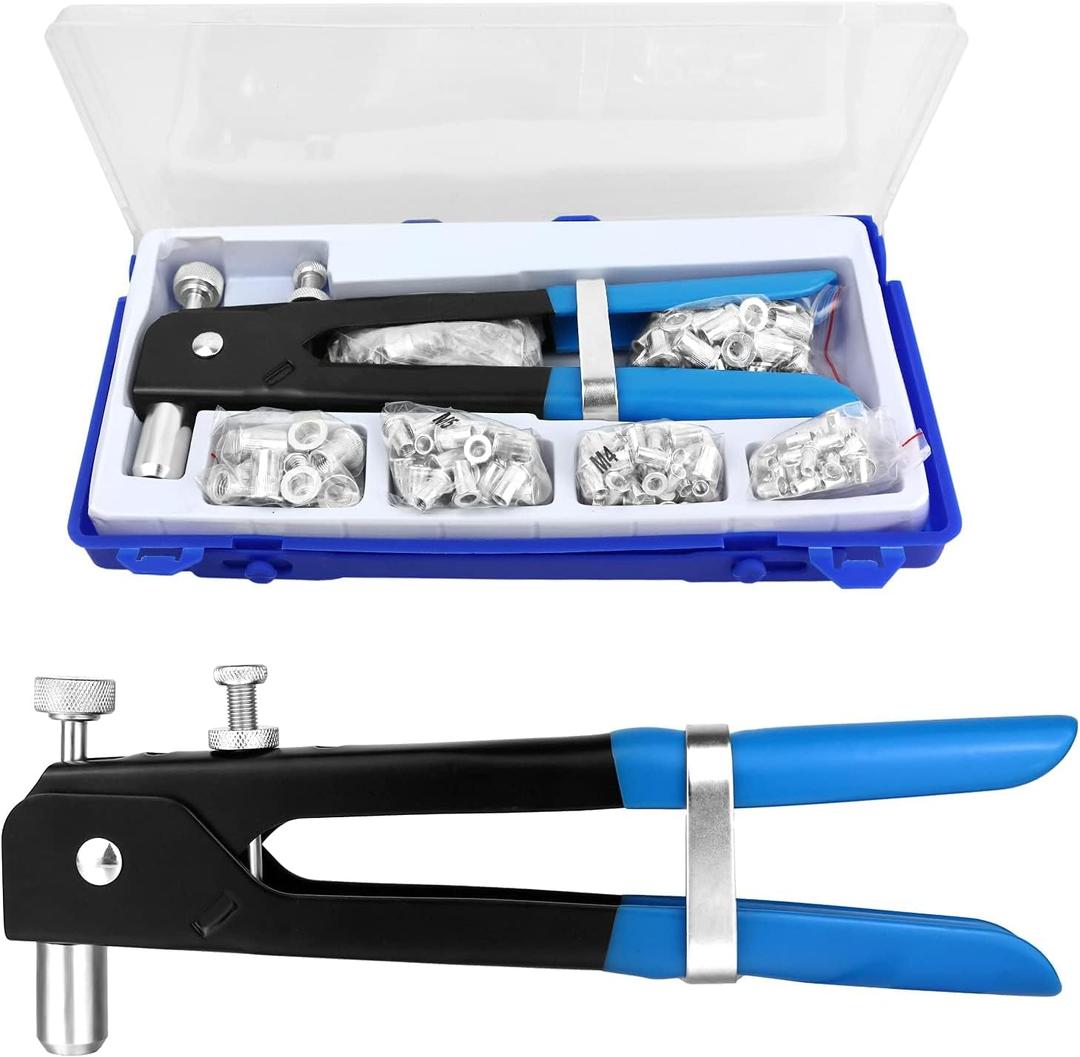 136pcs Rivet Nut Tool Kit, Rivnut Tool with Wrench, Threaded Insert Rivnut Nutsert Set M3 / M4 / M5 / M6 / M8 for Furniture, Decoration, Car, Trailer, Boat, and More