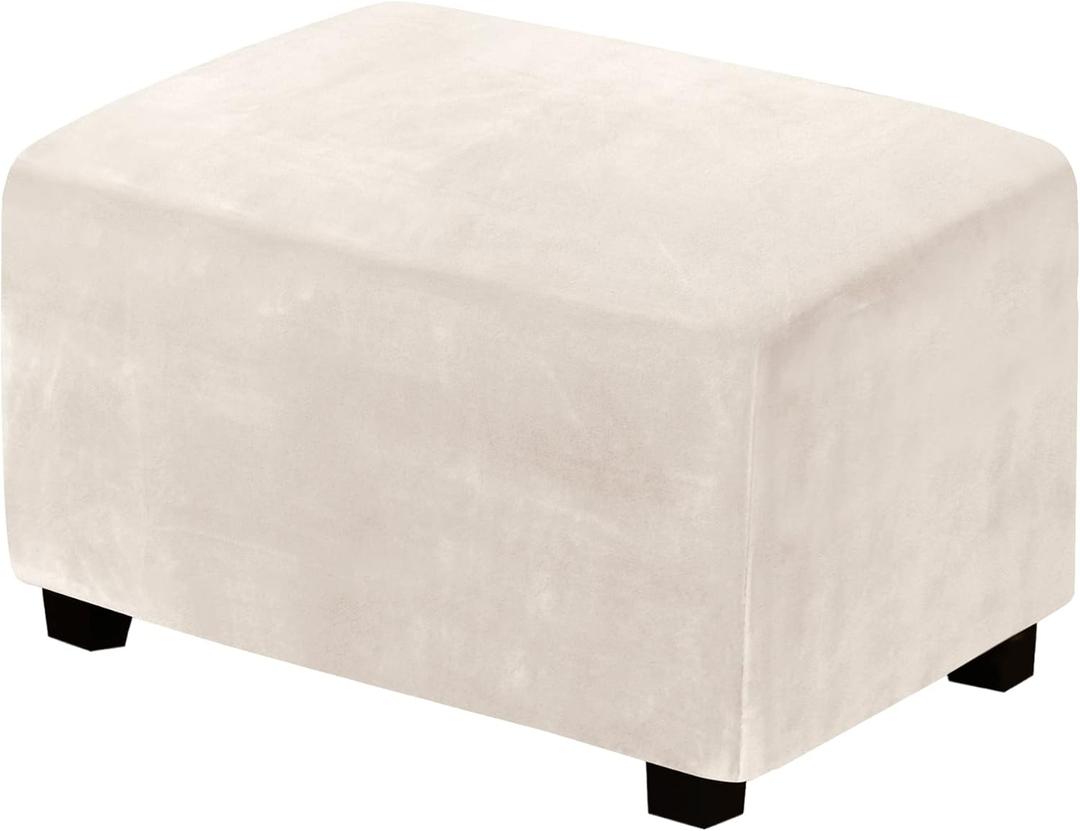 H.VERSAILTEX Ottoman Covers Slipcover Rectangle Real Velvet Plush 1 Piece Form Fit Stretch Folding Storage Covers Ottoman Slipcovers Removable Footrest Covers Elastic Bottom Washable(Large, Ivory)