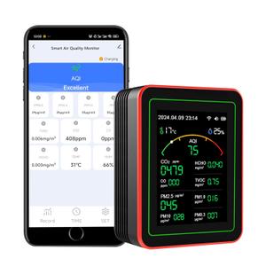 Smart Air Quality Monitor Indoor: WiFi Air Quality Tester, 15-in-1 Air Quality Meter with PM, CO2, TVOC, HCHO, AQI, Temperature and Humidity Sensor, App Remote Control, for Office Home