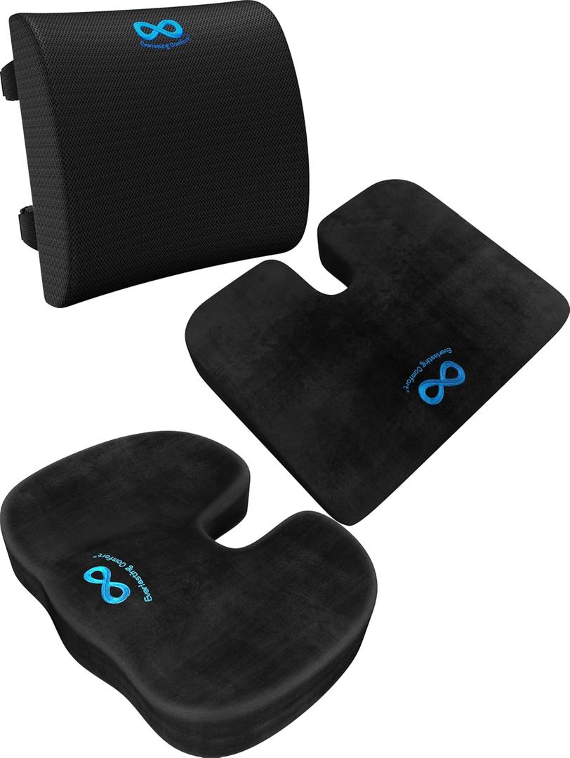 Everlasting Comfort Back & Seat Cushion with Wedge Cushion Bundle- Enhanced Comfort and Support for All Day Sitting - Ideal for Car, Office, and Gaming Use
