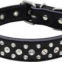 Rhinestones Dog Collar, Adjustable Sparkly Crystal Studded Genuine Leather Pet Dog Collar for Small and Medium Dogs (M, Black)