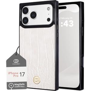 Cocomii Rectangle Case for iPhone 17 Pro, Compatible with MagSafe, Ivory Crocodile Leather