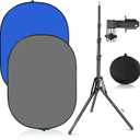 3.3x5ft/1x1.5m Chromakey Blue Grey Backdrop with 6.23ft Stand, 2-in-1 Blue Screen and Grey Screen Collapsible Reversible Pop-Up Background Panel for Photography, Live Streaming, Video Shooting