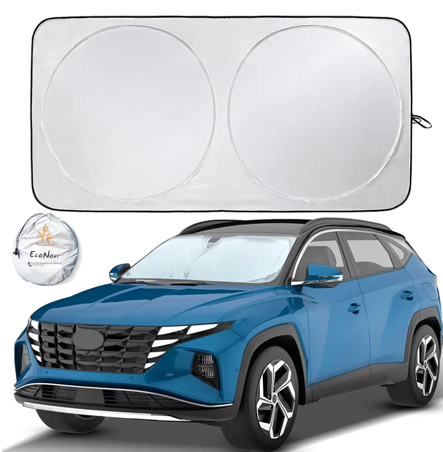 EcoNour Car Front Windshield Sun Shade for Car | SUV Accessories for Maximum Sun and Heat Protection | UV-Blocking Windshield Dash Cover & Sun Visor for Cooler Interior | Large (64 x 34 Inches)