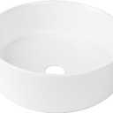 12 Inch Round Bathroom Sink Above Counter, QISHKA Small White Ceramic Vanity Vessel Sink Mini Countertop Bowl Basin for Space-Saving