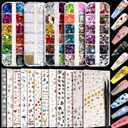 3 x Teenitor 12 Sheets Nail Art Sticker Self-Adhesive, Flower Nail Stickers 5D Embossed Nail Decals, 5 Boxes Nail Glitter Sequins Flakes, Nail Art Design Tools Self Adhesive